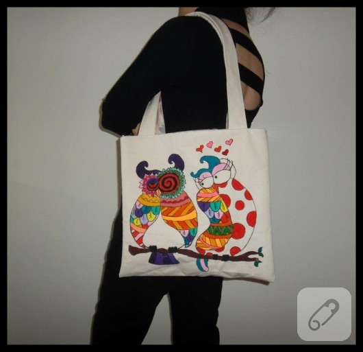 Baykuş desenli bez çanta